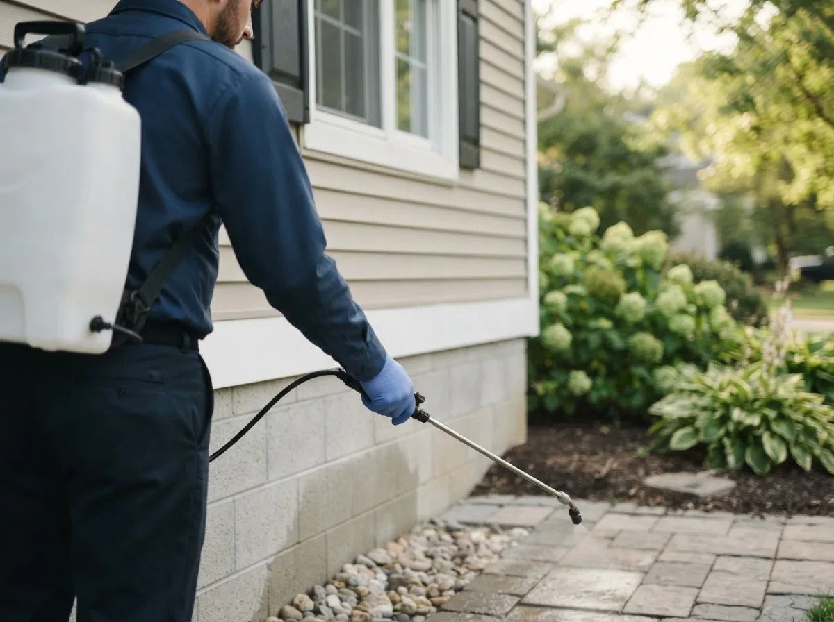 Pest control technician inspecting a home in Alstead, NH